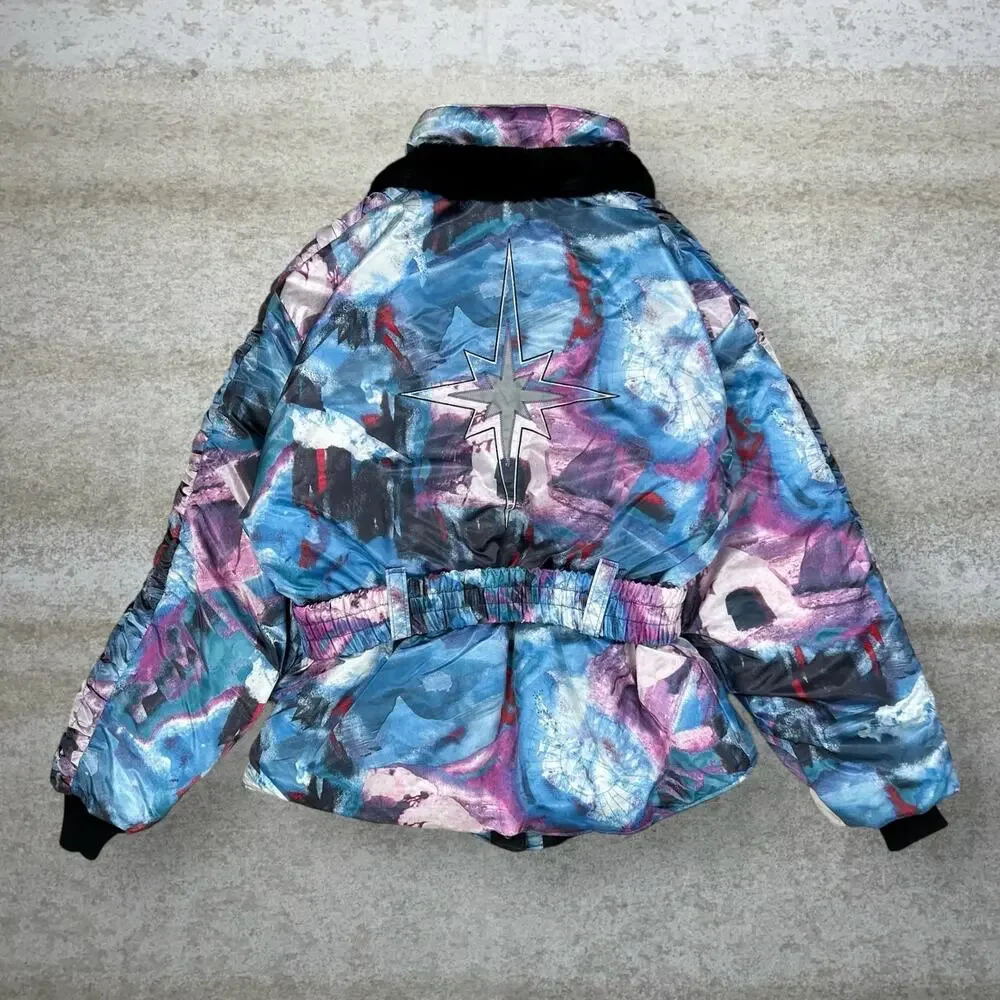 Vintage 90s Polaris Puffer Ski Jacket Womens M Blue Pink Full Zip Made in USA - Picture 3 of 4